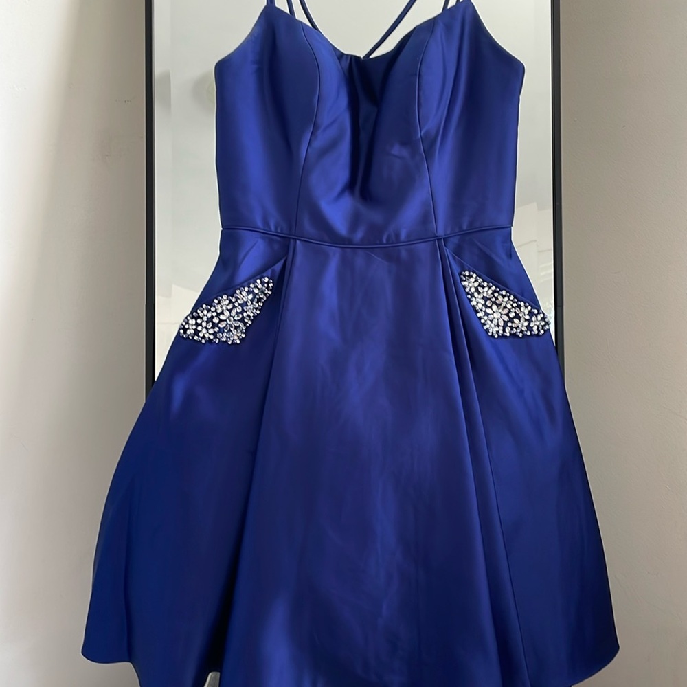 Royal Blue Homecoming Dress with Jeweled Pockets